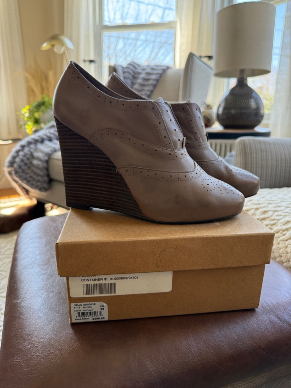 Joie Leather Perforated Brogue Heel Booties sz 38